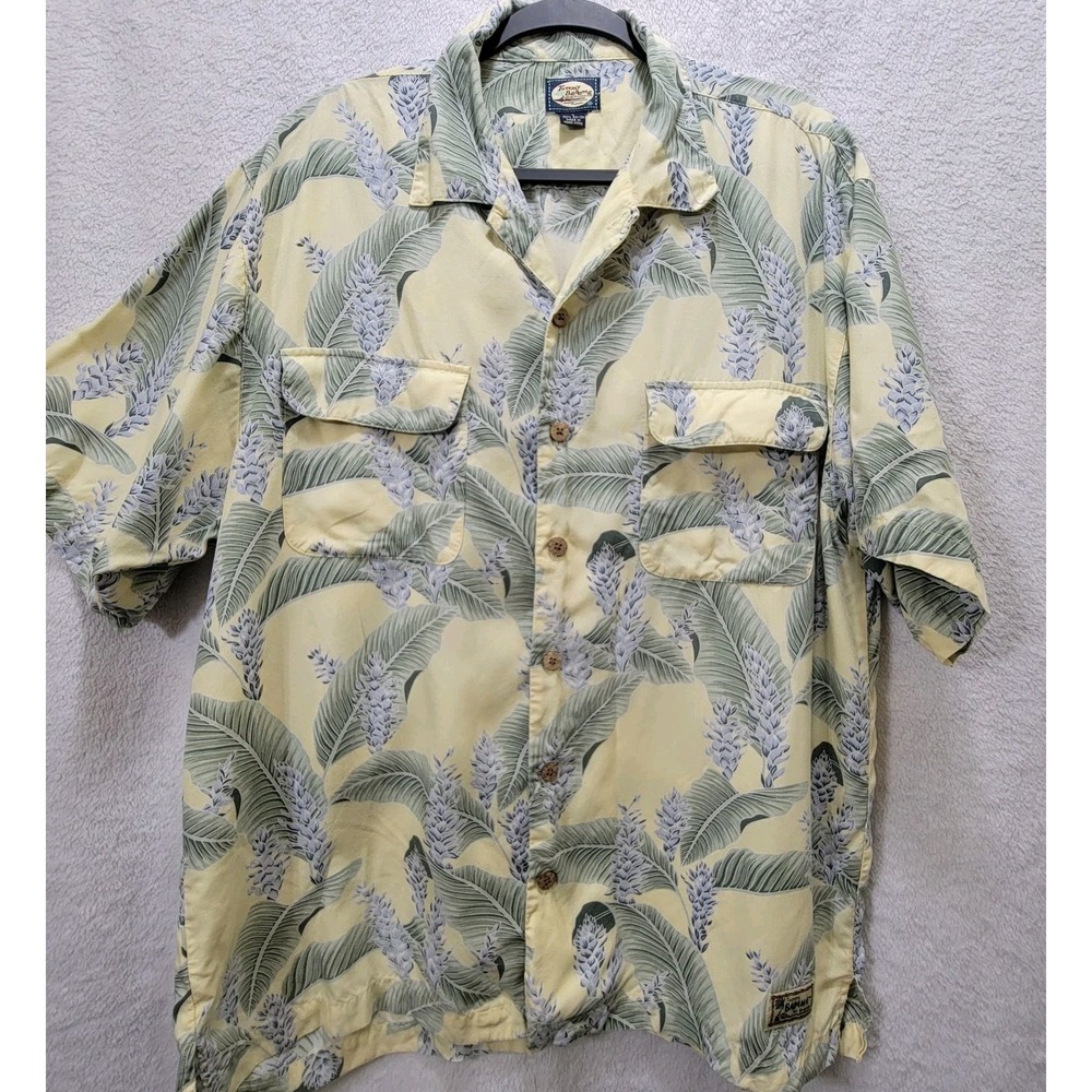 Tommy Bahama Mens Vintage 90s Hawaiian Shirt 100% Rayon Pockets Tropical Palms